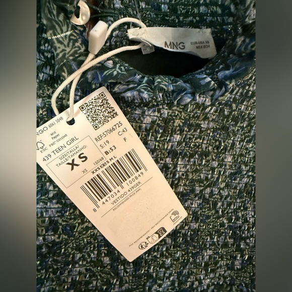 NWT MNG Mango Printed Ruched Dress in Green Size XS - Picture 10 of 11